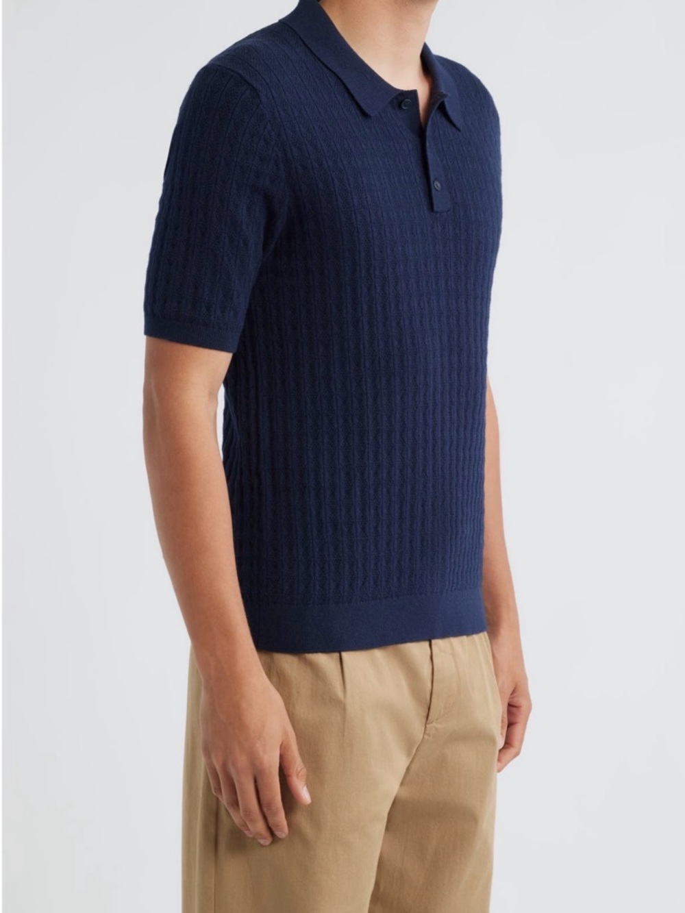 Men's Short-Sleeve Knit Polo Sweater in Navy size medium Wax London